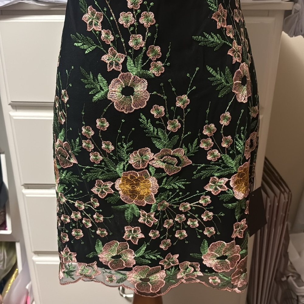 Lulu's Floral Embroidered Black Dress, fully lined, new, small - Picture 4 of 14